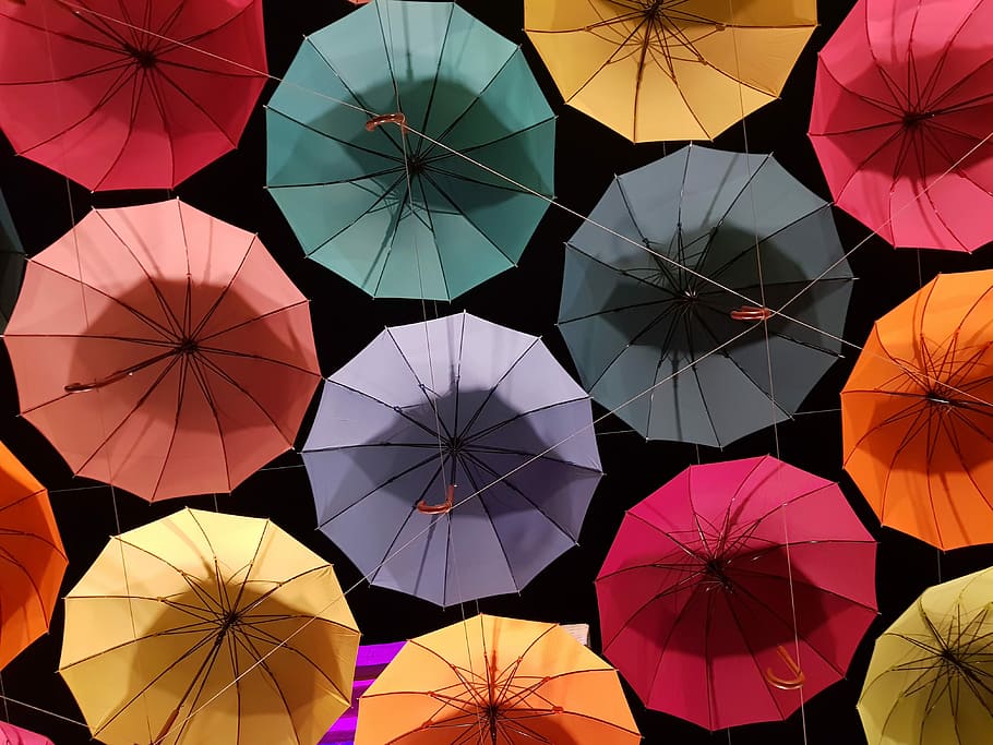 time lapse photography of assorted-color unfold umbrellas, pattern HD wallpaper