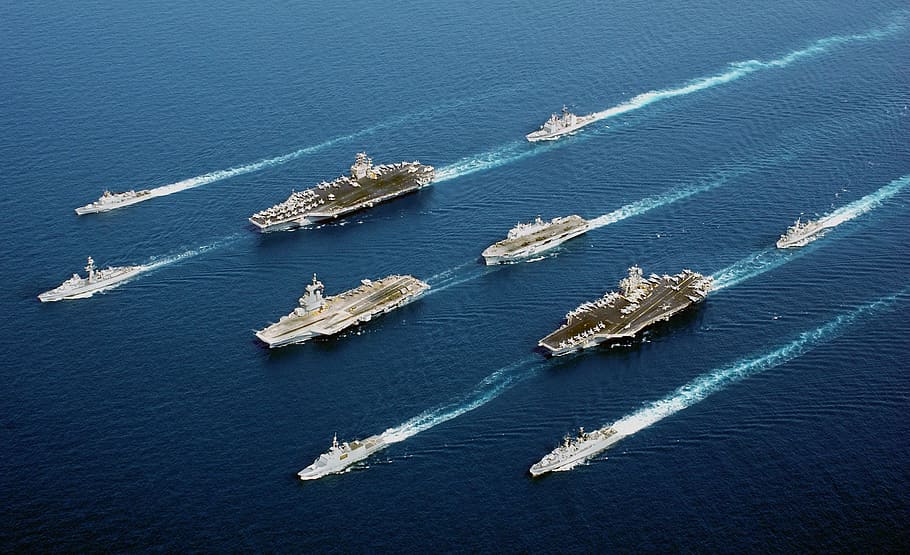 battleship lot, ships, navy, formation, parade, five nations HD wallpaper