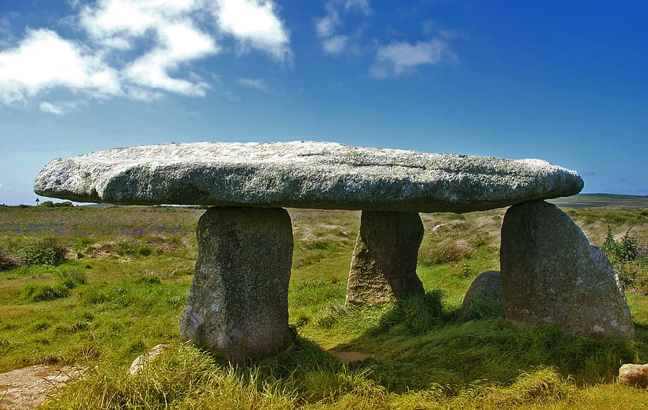 england, lanyon quoit, cornwall, dolmen, south gland, sky, nature, HD wallpaper