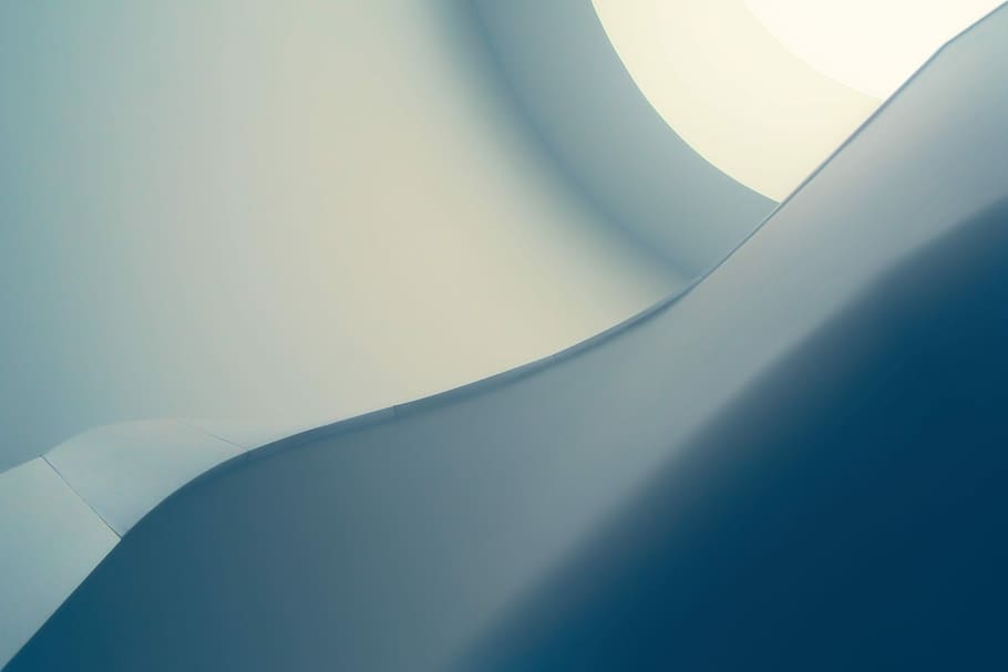 stairway abstract, architecture, shape, curve, light, blue, white, HD wallpaper