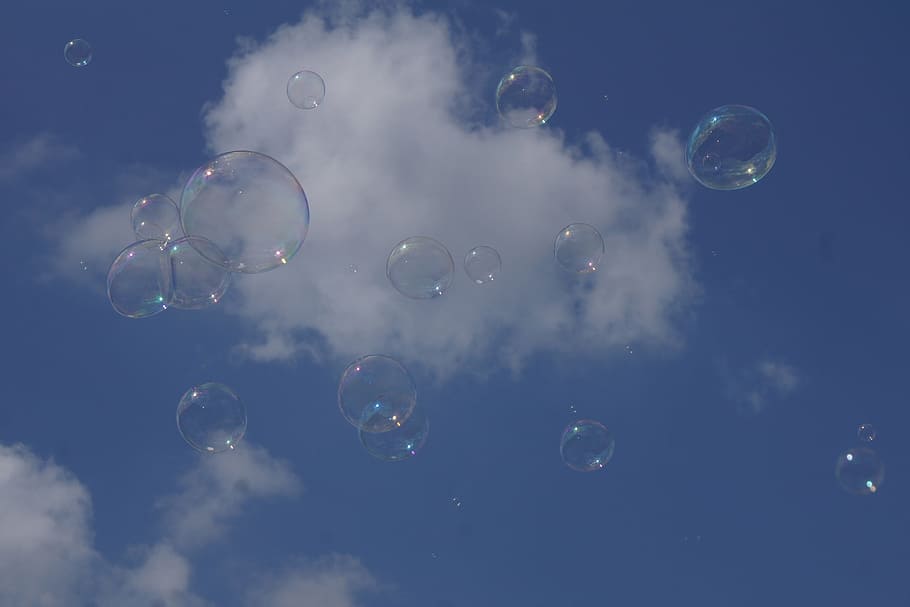 Soap Bubbles, Sky, Blue, Weightless, float, airy, ease, fly HD wallpaper