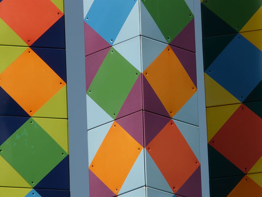 artwork, columnar, colorful, bright, multi colored, triangle shape HD wallpaper