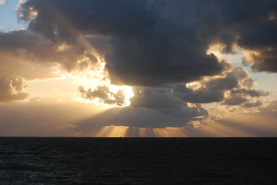 sun, clouds, sunset, evening sky, setting sun, abendstimmung HD wallpaper