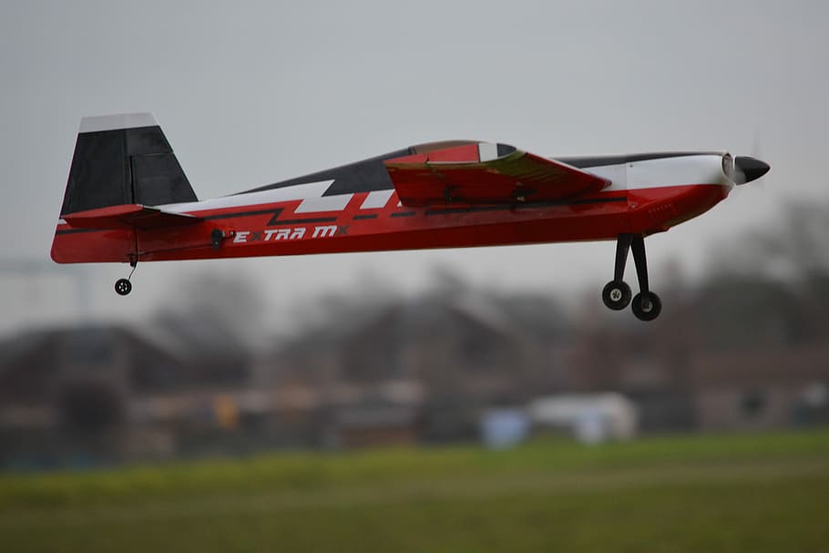 Plane, Model Airplane, Fly, red, air vehicle, side view, transportation HD wallpaper