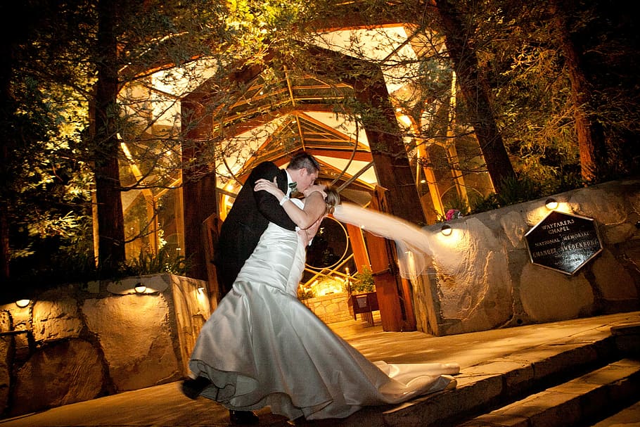 groom kissing his bride near stairs, Wedding, Marriage, love, HD wallpaper