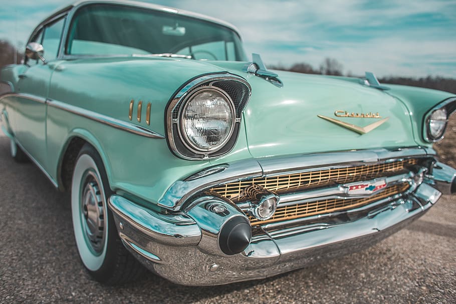 Online crop | HD wallpaper: teal Chevrolet coupe, photo of parked teal