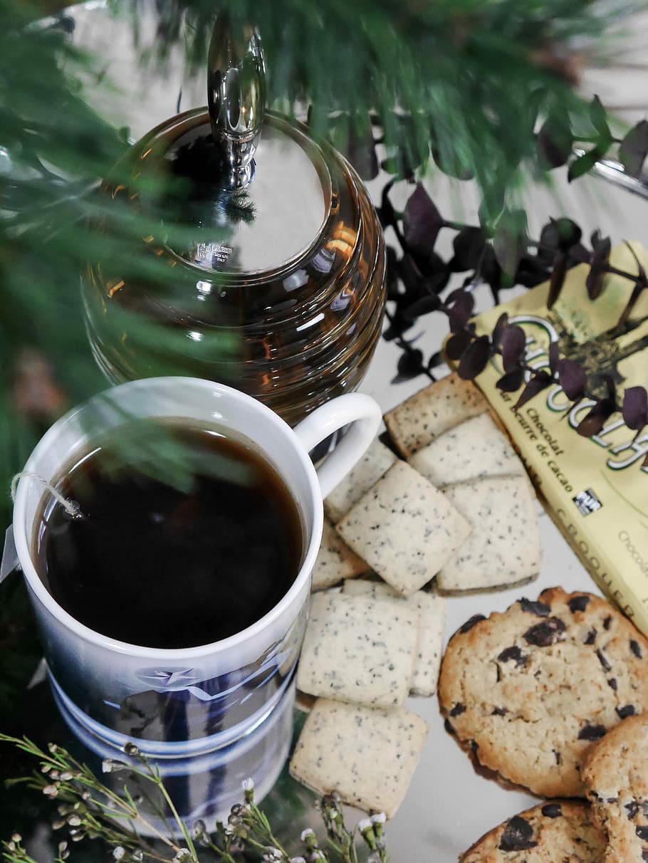 white ceramic mug with coffee beside of biscuits, white ceramic beside cookies HD wallpaper