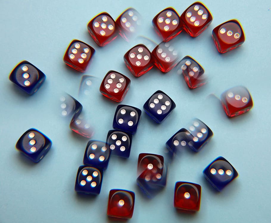 Cube, Red, Blue, Play, pay, lucky dice, square, no people, colored background, HD wallpaper