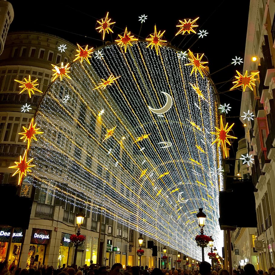 Malaga, Christmas, Show, iluminaciónn, street larios, lights, HD wallpaper