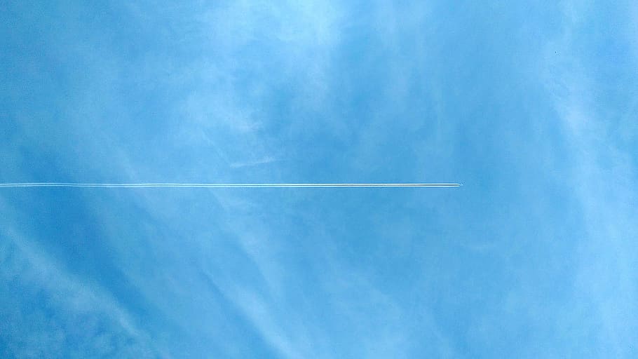 blue sky photography, cloudy sky, plane trail, clouds, cloud - sky HD wallpaper