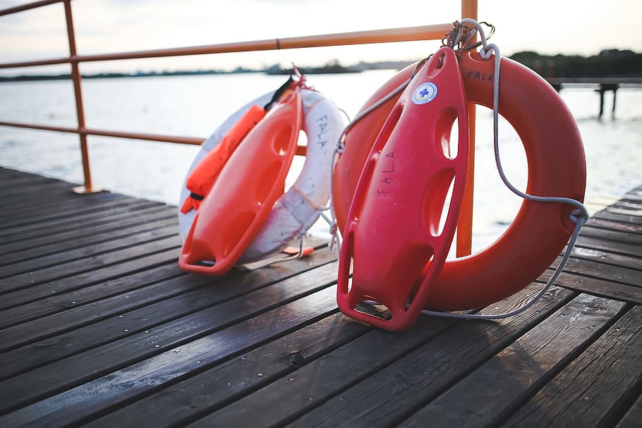 Safety buoy, beach, dock, equipment, lake, lifebuoy, lifesaver, HD wallpaper