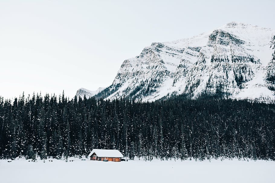 house near trees and mountain during daytime, highland, cloud HD wallpaper