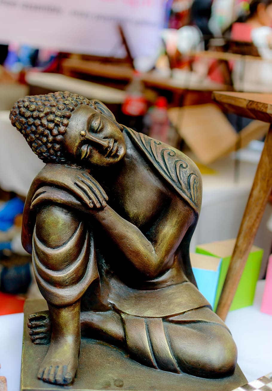 brown ceramic guatama buddha figurine, buddha head, monastery HD wallpaper