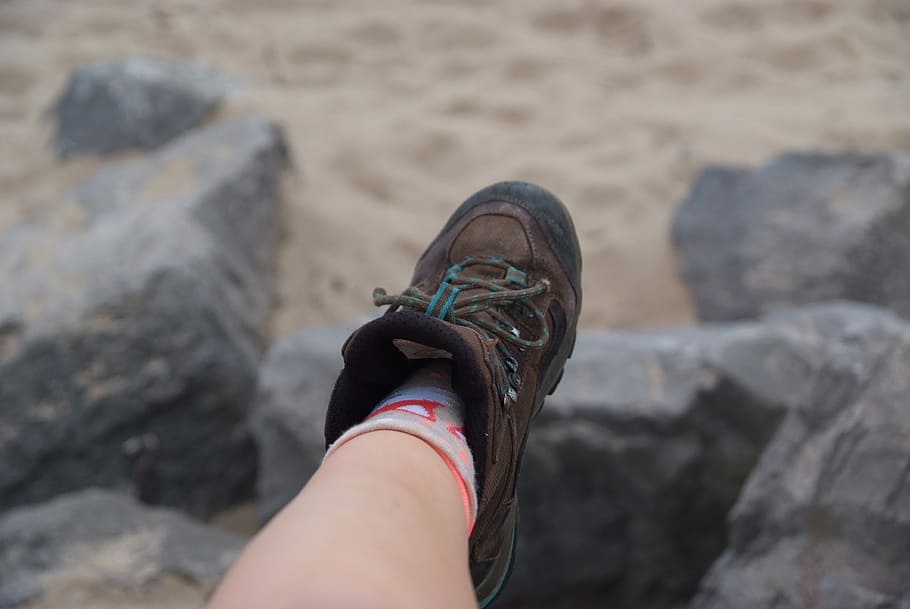 Boot, Foot, Sock, Beach, Sand, shoe, human body part, human leg HD wallpaper