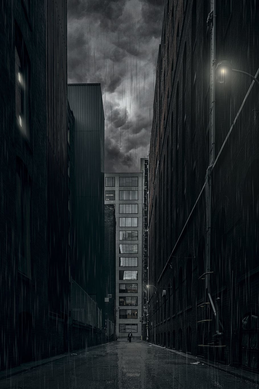 pathway between city buildings, homes, multifamily, windows HD wallpaper
