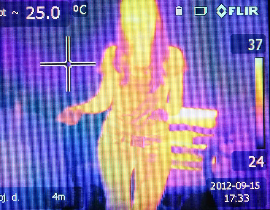 thermal scanner showing woman, heat, image, infrared, thermogram