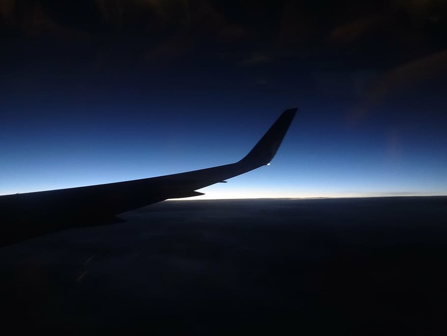 plane, wing, sky, silhouette, aircraft wing, nature, airplane HD wallpaper