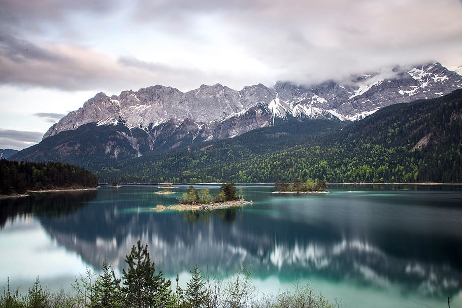 eibsee, mountains, landscape, forest, scenics - nature, beauty in nature HD wallpaper