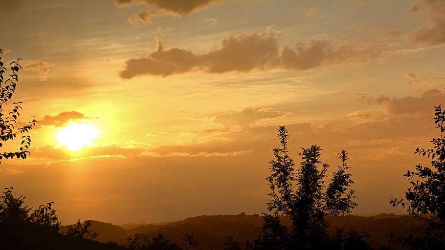 Sunset, Twilight, Evening, Sky, clouds, france, lying sun, nature HD wallpaper