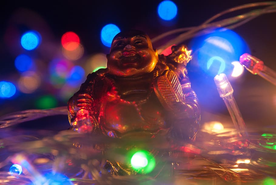 lights, laughing, buddha, happy, laughter, idols, night, illuminated, HD wallpaper