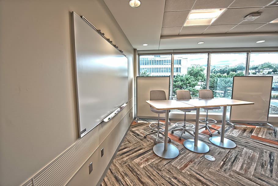 ceiling, chairs, desks, indoors, tables, whiteboard, windows HD wallpaper
