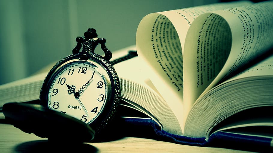 black and white pocket watch leaning on book, classic, antique, HD wallpaper