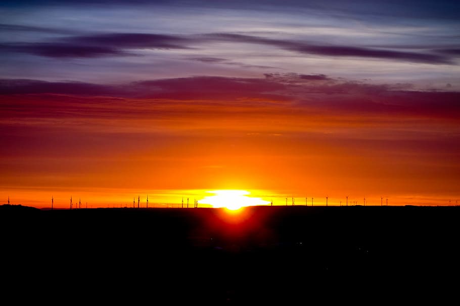 Sunset, Landscape, Red, Light, back light, shadow, colorful HD wallpaper
