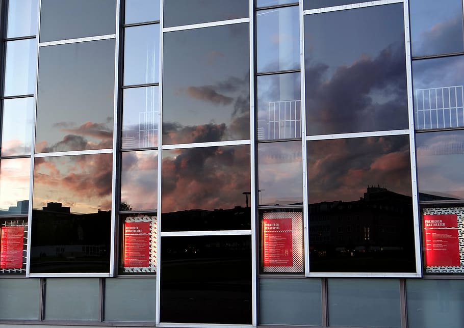 mirroring, sky, clouds, window, facade, architecture, reflection HD wallpaper