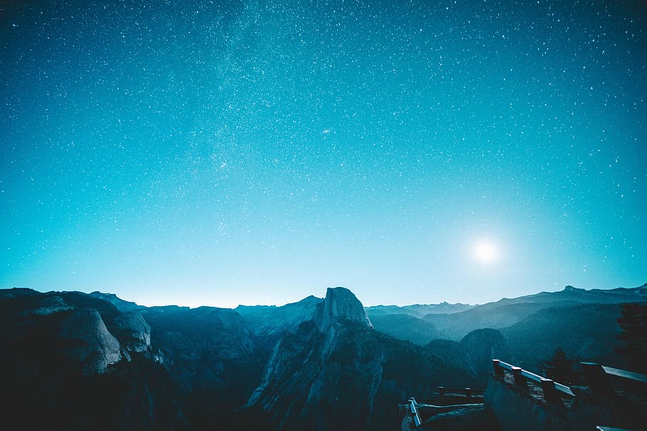 aerial view of mountain, mountain during daytime, yosemite, moon HD wallpaper