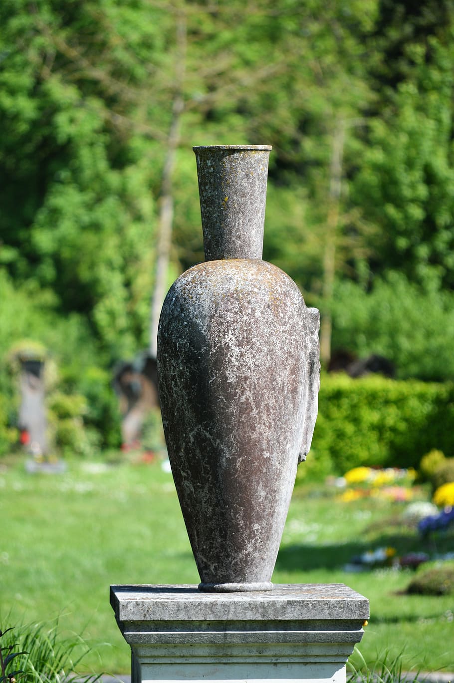 vase, sculpture, park, artwork, sand stone, monument, focus on foreground HD wallpaper