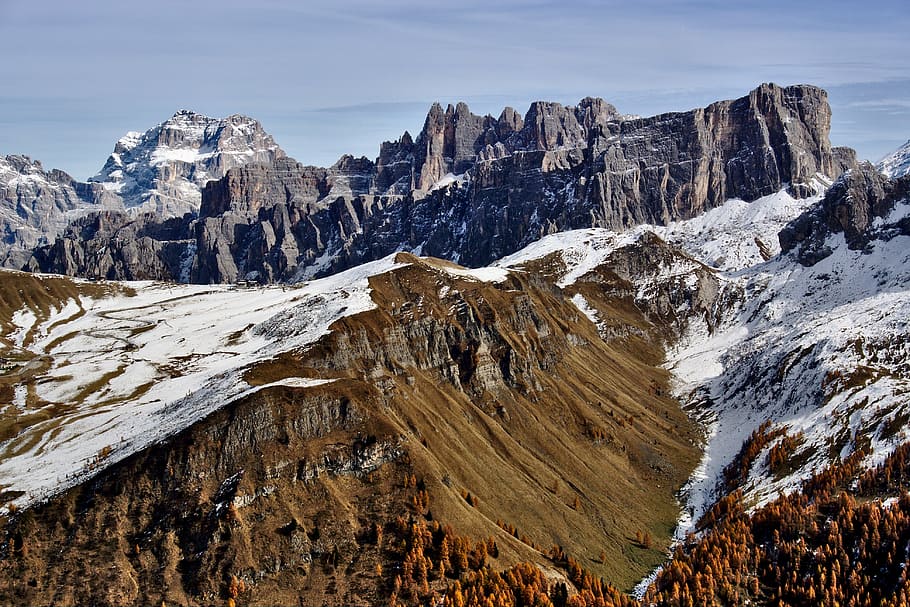 cold, landscape, mountain, nature, snow, winter, mountain range HD wallpaper