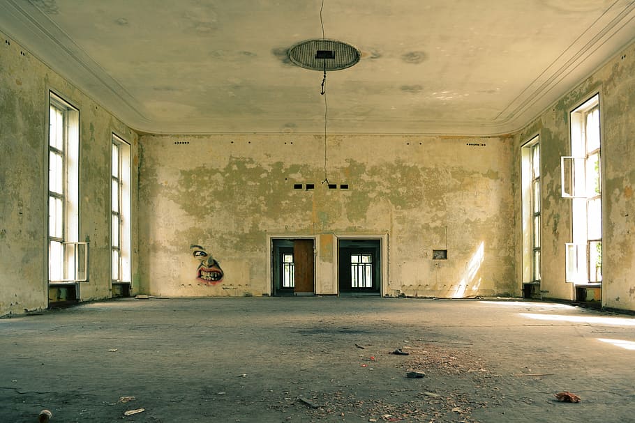 brown concrete building, room, old, empty, abandoned, interior, HD wallpaper