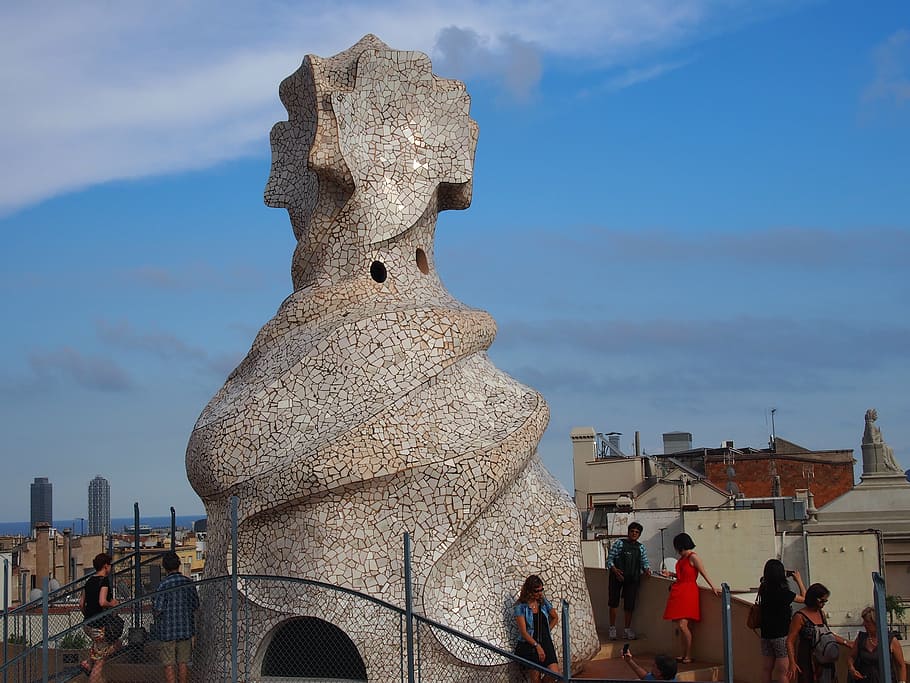 gaudi, roof garden, barcelona, built structure, architecture, HD wallpaper