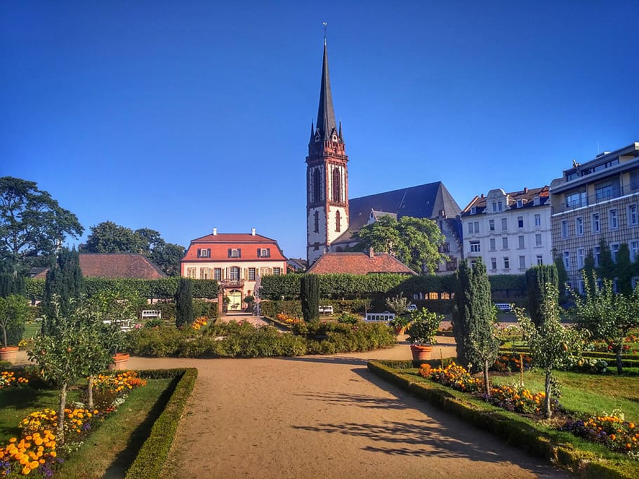 Darmstadt, Hesse, Germany, prince georgs-garden, park, church, HD wallpaper