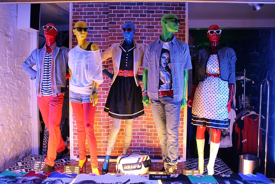 human's assorted display clothes, window, group, color, clothing HD wallpaper