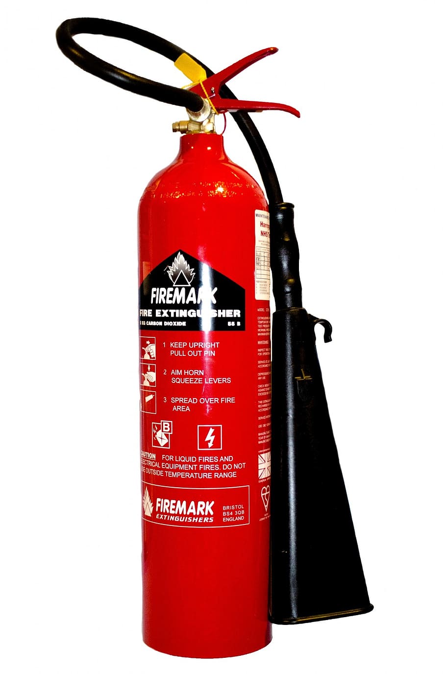 red Firemark fire extinguisher, alarm, batch, burning, clear HD wallpaper