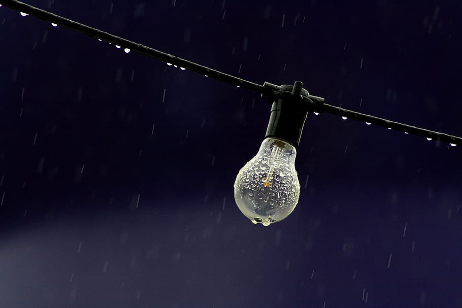 light bulb turned off under rainy weather, clear, glass, water, HD wallpaper