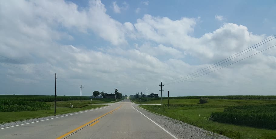 iowa, road, cloudy, cloud - sky, transportation, direction HD wallpaper