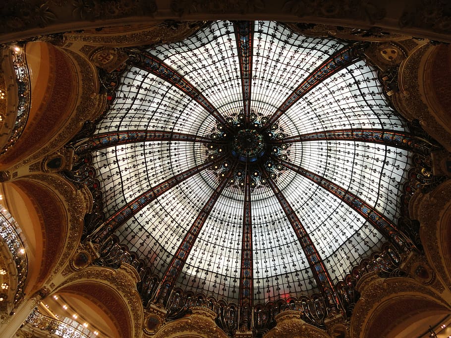 paris, shopping, dome, stained, france, style, architecture HD wallpaper