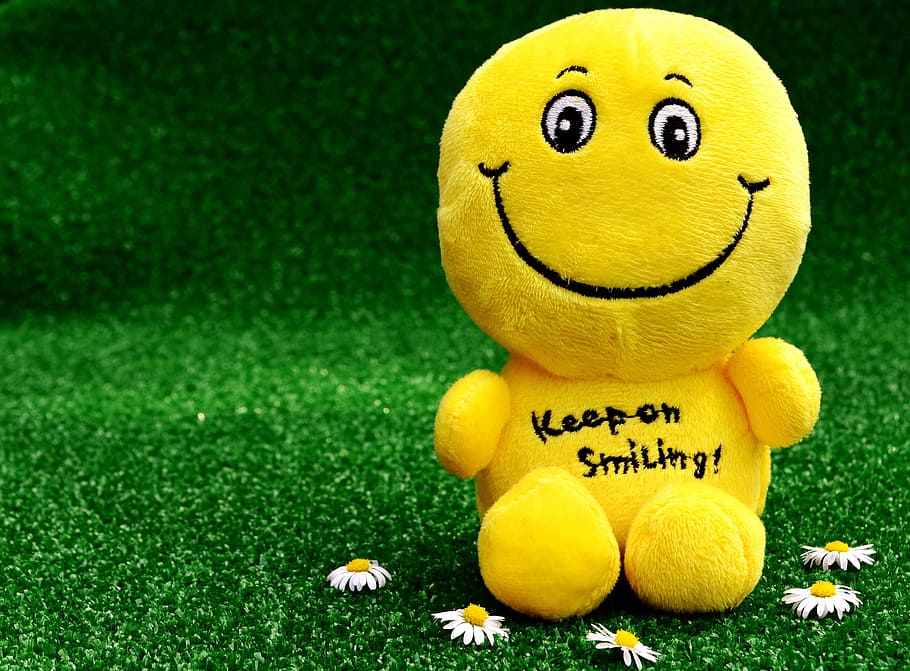 yellow smiley plush toy, Laugh, Emoticon, happy, funny, emotion, HD wallpaper