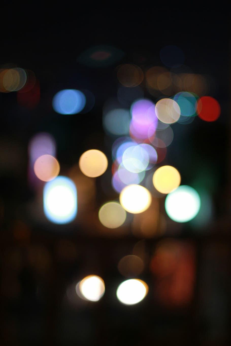 bokeh, hill, lights, defocused, night, abstract, backgrounds HD wallpaper