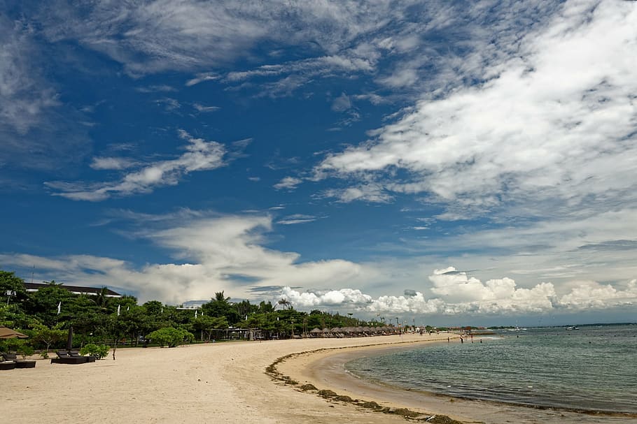 blue sky, white cloud, beach, cloud - sky, water, sea, land HD wallpaper