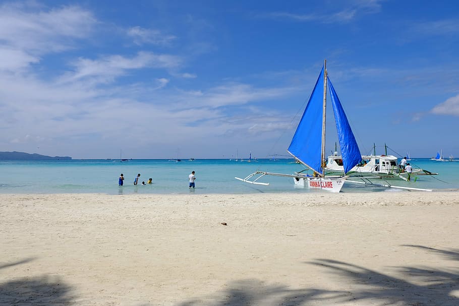white beach, boracay, sky, water, sea, land, sand, cloud - sky HD wallpaper