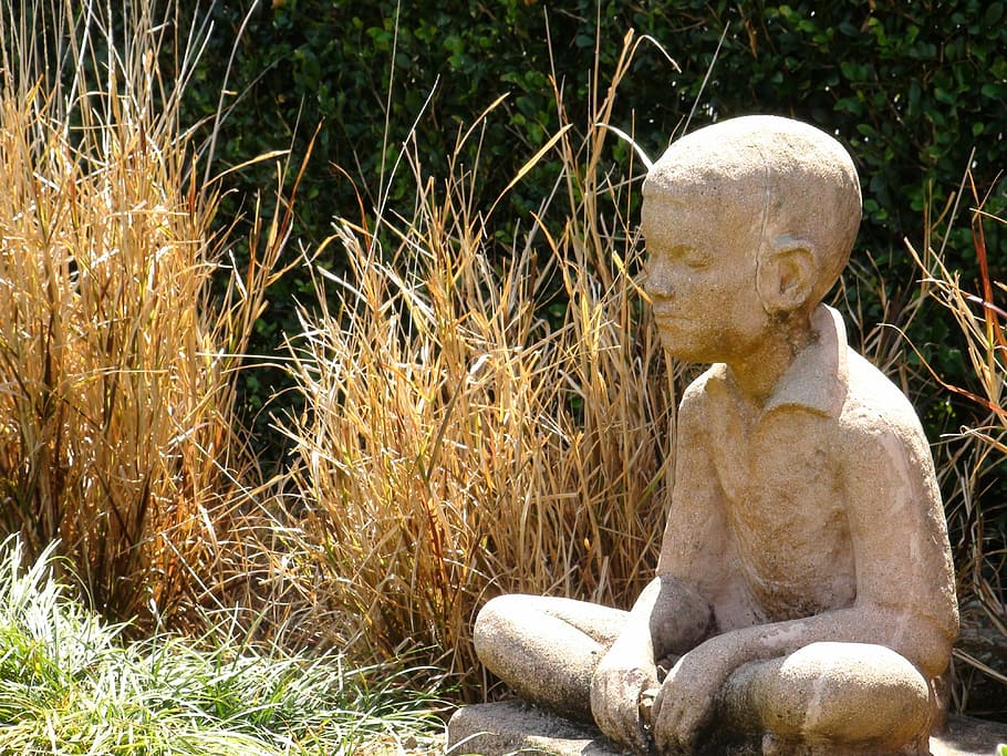 statue, boy, stone, child, figure, seated, buddhist, meditation HD wallpaper