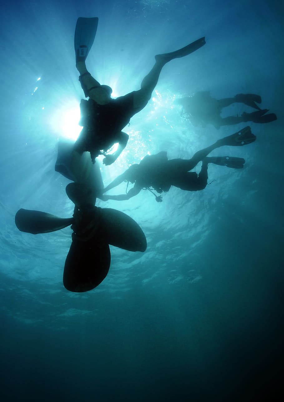 sea, ocean, water, diving, divers, swimming, underwater, light, HD wallpaper