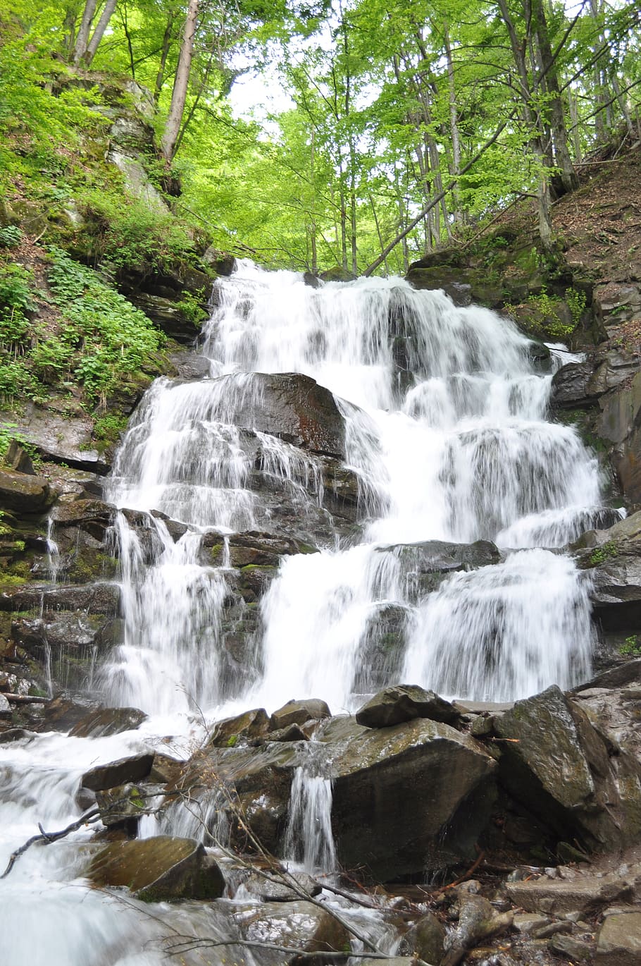 waterfall, cascade, nature, motion, beauty in nature, scenics - nature HD wallpaper