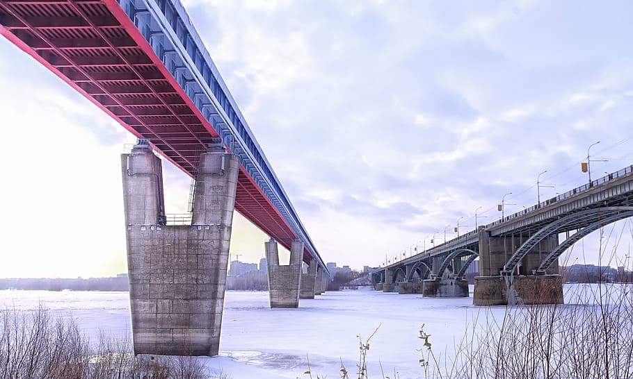 bridge, river, winter, ice, quay, landscape, steel, on the bridge HD wallpaper