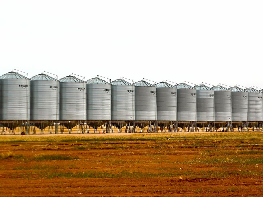 gray steel container tank lot during daytime, silo, wheat storage HD wallpaper