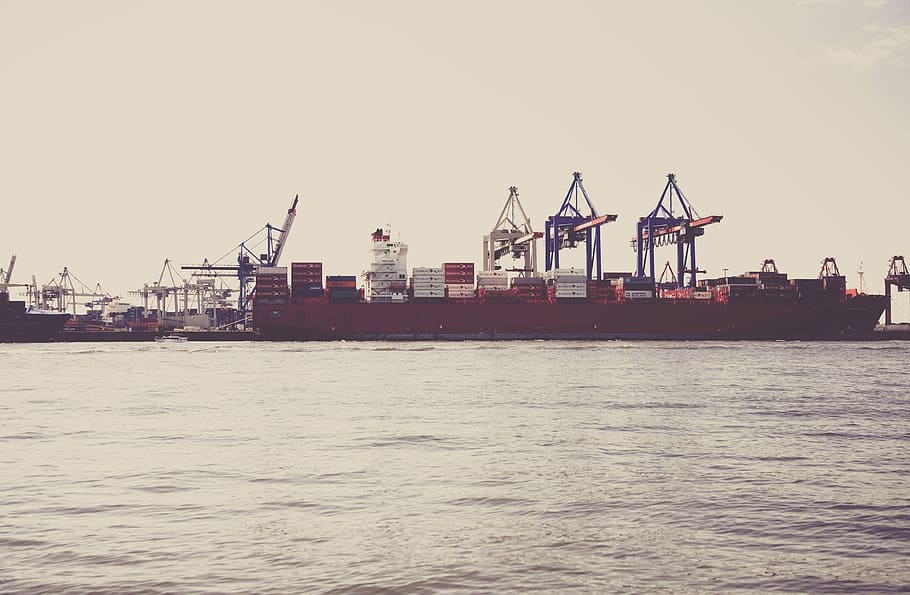 cargo, crane, dock, freight, ocean, sea, ship, transportation HD wallpaper