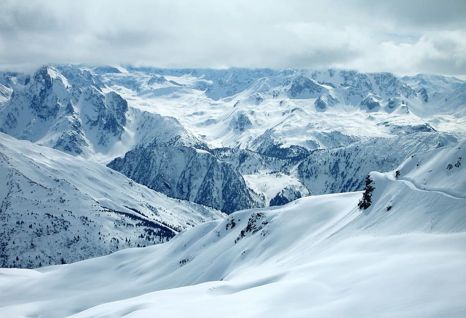 glacier mountain under white clouds daytime, winter, mountains HD wallpaper